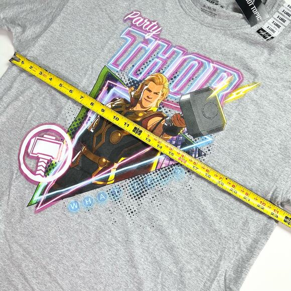 3/$20 Marvel NWT Adult XL Gray "What If?" Party Thor Cotton Blend S/S T-Shirt - Picture 6 of 7